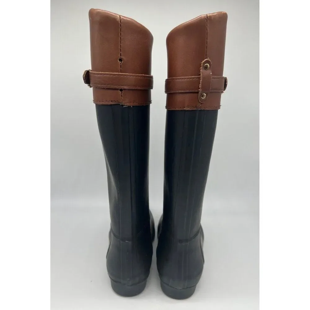 C. Wonder Woman Black Brown Rubber Leather Rainboots Size 7